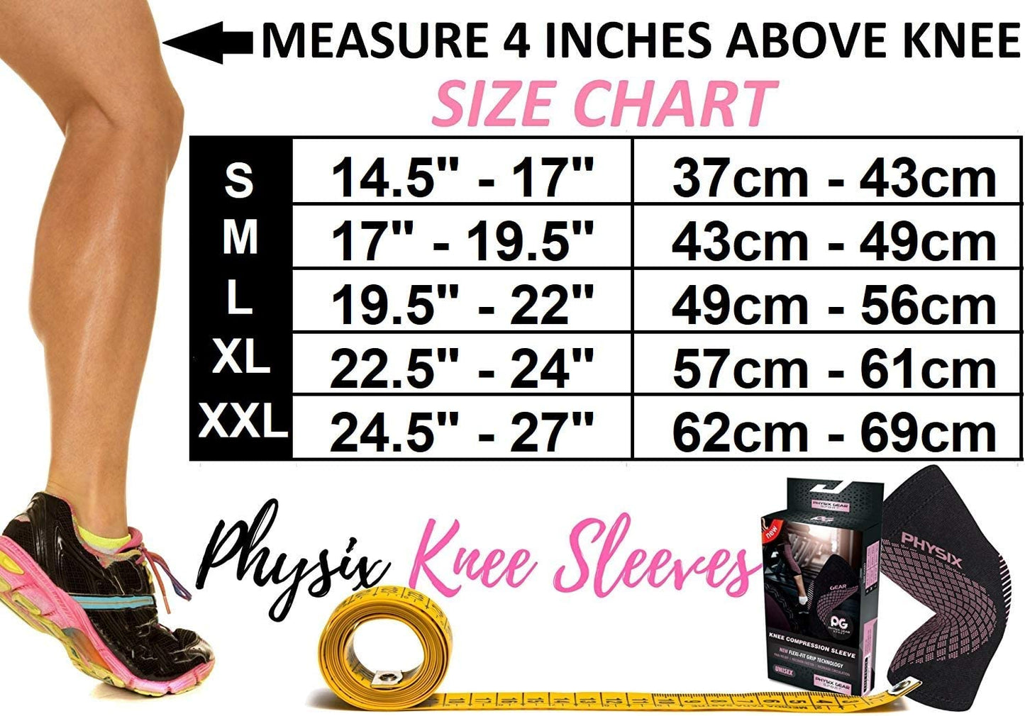 Physix Gear Knee Compression Sleeve for Men & Women - Best Compression Knee Brace for Walking, Running, Gym, Basketball, Weightlifting,Workout, Sports - Knee Sleeves Support Compression & Stability