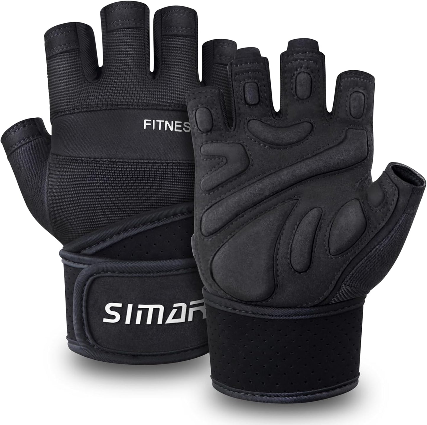 Padded Workout Gloves for Men and Women, Ventilated Weight Lifting Gloves with Wrist Wraps Support, Full Palm Protection, Great Grip for Gym Training, Fitness, Weightlifting, Exercise